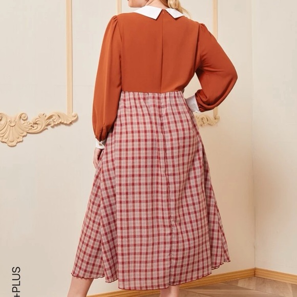 PussyBow Burnt Orange and Plaid Maxi Dress Sz 2x - Picture 3 of 11